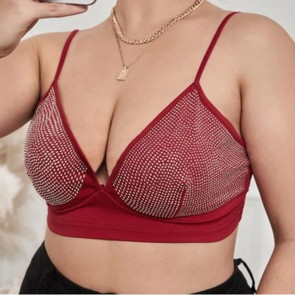 ❤️3x$20 NWT SHEIN SXY Plus Size Rhinestone Beaded Crop Cami Top